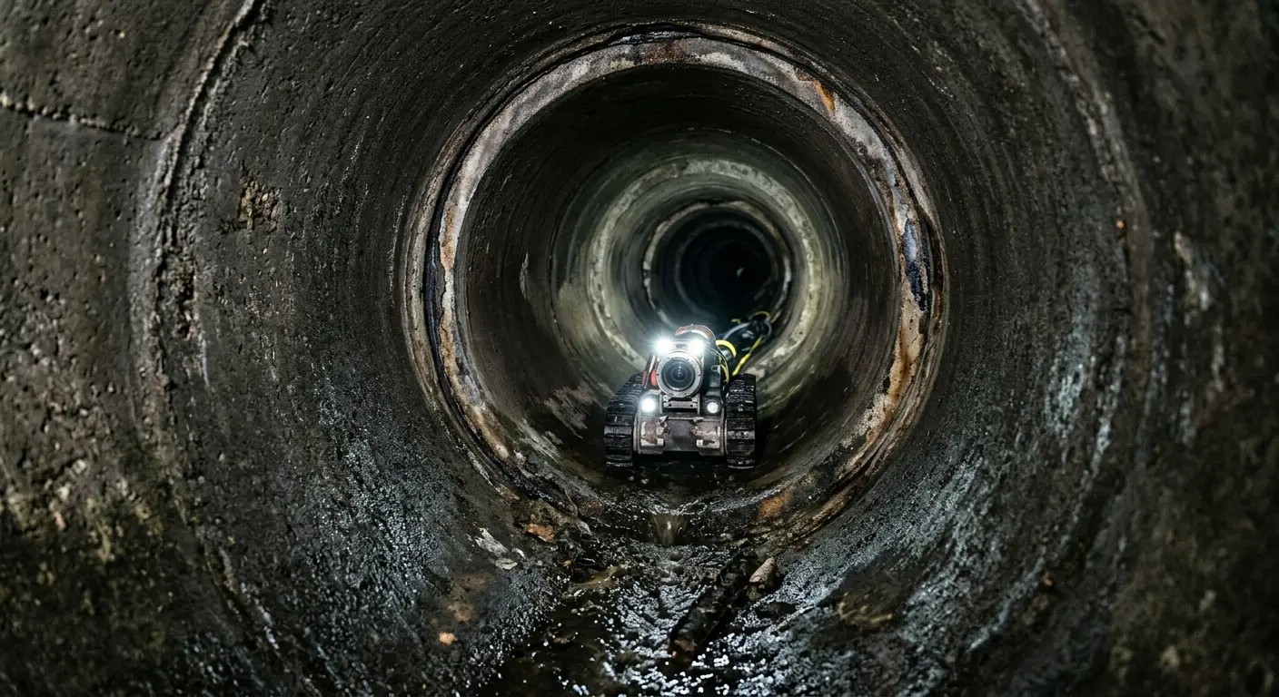 Robotic sewer camera inspecting pipe interior for Sewer Line Cleaning in West Windsor